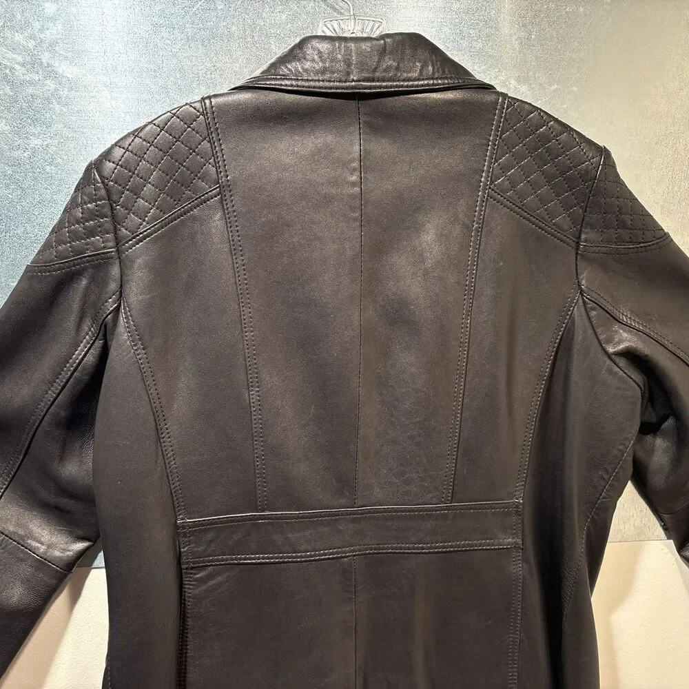 "Anne Klein Coat" Moto Jacket 2X Black 100% Leather Quilted Shoulders Full Zip - Picture 16 of 16